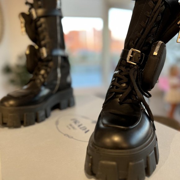 Prada Monolith brushed rois leather and nylon biker boots - Picture 2 of 4